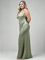 Alt View 2 Thumbnail - Sage Plunge Halter Open-Back Maxi Bias Dress with Low Tie Back