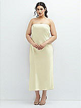 Alt View 1 Thumbnail - Butter Yellow Strapless Midi Bias Column Dress with Peek-a-Boo Corset Back