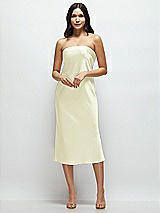 Front View Thumbnail - Butter Yellow Strapless Midi Bias Column Dress with Peek-a-Boo Corset Back