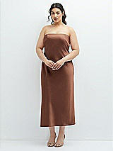 Alt View 1 Thumbnail - Cognac Strapless Midi Bias Column Dress with Peek-a-Boo Corset Back