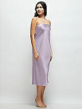 Side View Thumbnail - Lilac Haze Strapless Midi Bias Column Dress with Peek-a-Boo Corset Back
