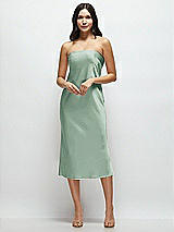 Front View Thumbnail - Seagrass Strapless Midi Bias Column Dress with Peek-a-Boo Corset Back