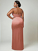 Alt View 2 Thumbnail - Desert Rose Strapless Topstitched Corset Satin Maxi Dress with Draped Column Skirt