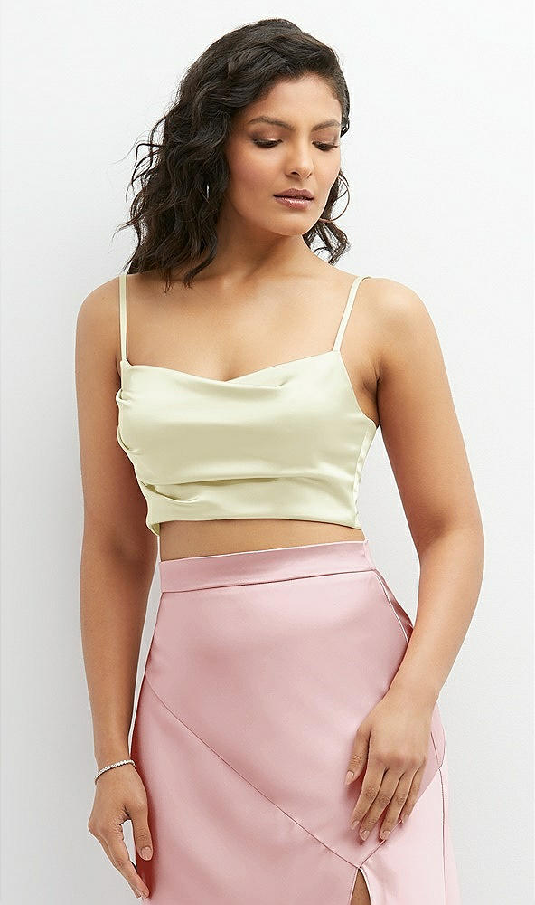 Front View - Butter Yellow Satin Mix-and-Match Draped Midriff Top
