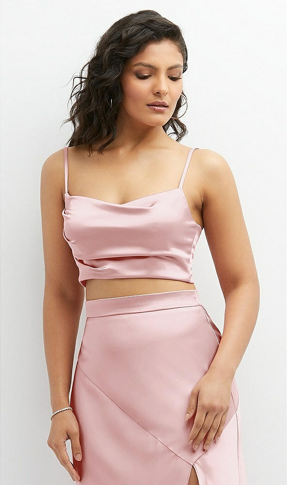 Front View - Ballet Pink Satin Mix-and-Match Draped Midriff Top