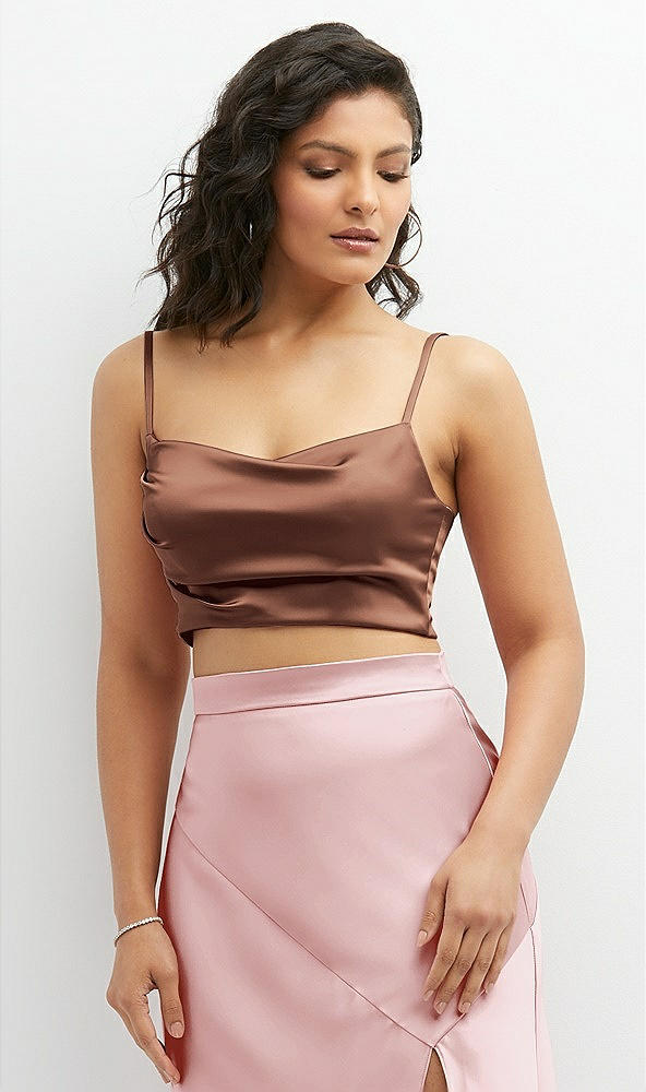Front View - Cognac Satin Mix-and-Match Draped Midriff Top