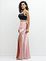 Side View Thumbnail - Midnight Navy Satin Mix-and-Match Draped Midriff Top