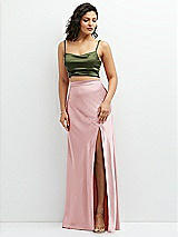 Alt View 1 Thumbnail - Olive Green Satin Mix-and-Match Draped Midriff Top