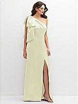 Front View Thumbnail - Butter Yellow One-Shoulder Satin Maxi Dress with Chic Oversized Shoulder Bow