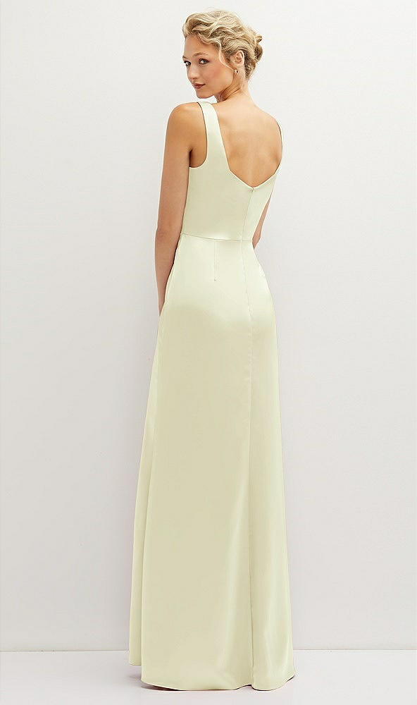 Back View - Butter Yellow Square-Neck Satin A-line Maxi Dress with Front Slit