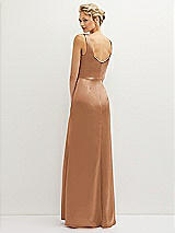 Rear View Thumbnail - Toffee Square-Neck Satin A-line Maxi Dress with Front Slit