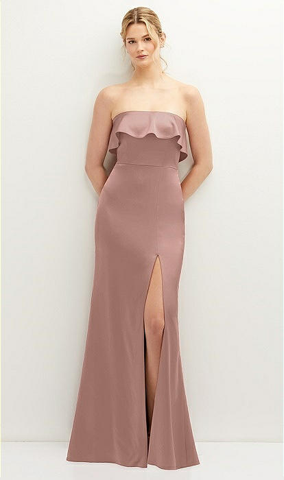 Soft Ruffle Cuff Strapless Trumpet Bridesmaid Dress With
