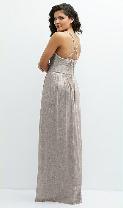 Soft Cowl Neck Metallic Pleated Maxi Bridesmaid Dress With