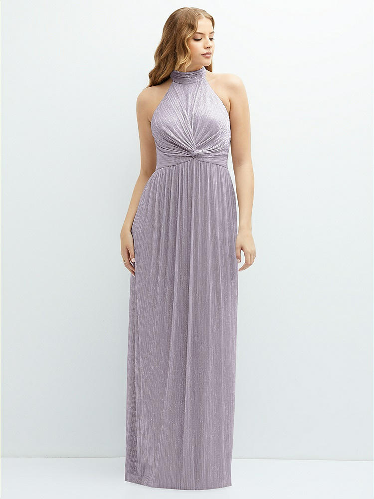 Dramatic Ruffle Edge Convertible Strap Metallic Pleated Maxi