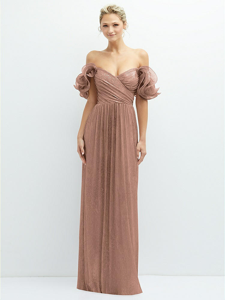Dramatic Ruffle Edge One-shoulder Metallic Pleated Maxi