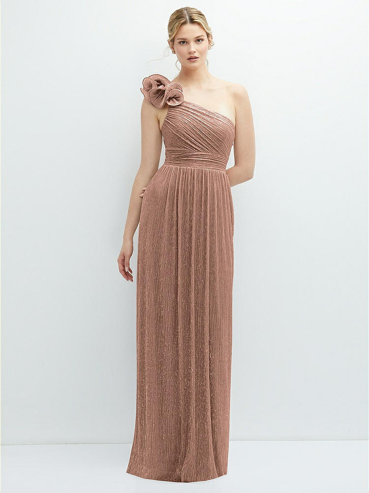 Band Collar Halter Open-back Metallic Pleated Maxi