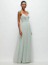 Side View Thumbnail - Willow Green Ruched Wrap Bodice Tulle Maxi Dress with Full Skirt