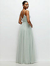 Rear View Thumbnail - Willow Green Ruched Wrap Bodice Tulle Maxi Dress with Full Skirt