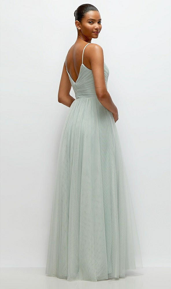 Back View - Willow Green Ruched Wrap Bodice Tulle Maxi Dress with Full Skirt