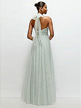 Rear View Thumbnail - Willow Green Tie-Back Halter Tulle Maxi Dress with Full Skirt & Rosette Detail