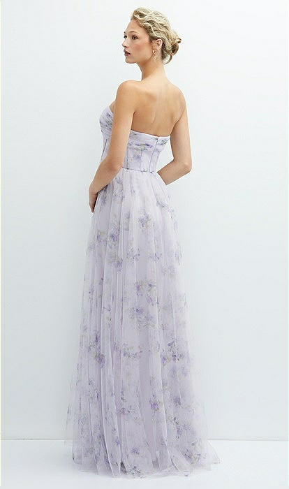 Floral Strapless Twist Cup Corset Tulle Bridesmaid Dress