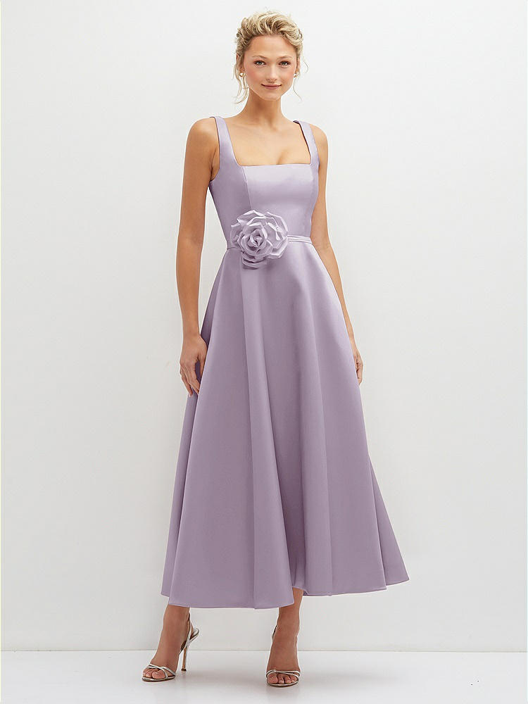 Scoop Neck Corset Satin Midi Bridesmaid Dress With Floor