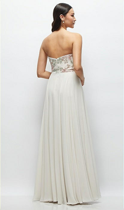 Strapless Floral Embroidered Corset Maxi Bridesmaid Dress