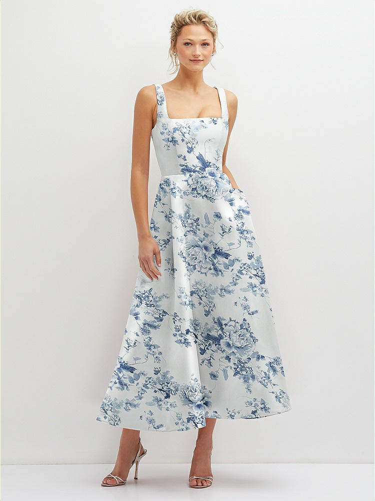 関税込 SATUADAY CLUB Wide Shoulder Floral Print Midi Dress Floral Bow-shoulder Satin Midi Bridesmaid Dress With