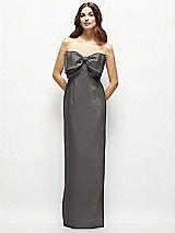 Alt View 2 Thumbnail - Caviar Gray Strapless Satin Column Maxi Dress with Oversized Handcrafted Bow