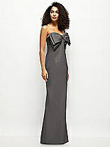Side View Thumbnail - Caviar Gray Strapless Satin Column Maxi Dress with Oversized Handcrafted Bow