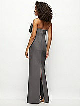 Rear View Thumbnail - Caviar Gray Strapless Satin Column Maxi Dress with Oversized Handcrafted Bow