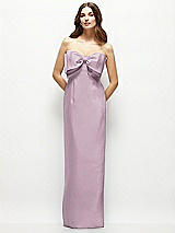 Alt View 2 Thumbnail - Suede Rose Strapless Satin Column Maxi Dress with Oversized Handcrafted Bow