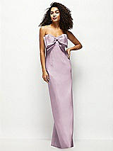 Front View Thumbnail - Suede Rose Strapless Satin Column Maxi Dress with Oversized Handcrafted Bow