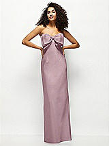 Alt View 1 Thumbnail - Dusty Rose Strapless Satin Column Maxi Dress with Oversized Handcrafted Bow