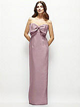 Alt View 2 Thumbnail - Dusty Rose Strapless Satin Column Maxi Dress with Oversized Handcrafted Bow