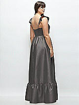 Alt View 3 Thumbnail - Caviar Gray Satin Corset Maxi Dress with Ruffle Straps & Skirt