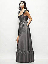 Side View Thumbnail - Caviar Gray Satin Corset Maxi Dress with Ruffle Straps & Skirt