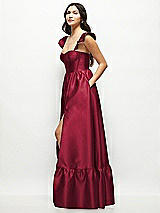 Side View Thumbnail - Burgundy Satin Corset Maxi Dress with Ruffle Straps & Skirt