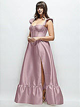 Alt View 2 Thumbnail - Dusty Rose Satin Corset Maxi Dress with Ruffle Straps & Skirt