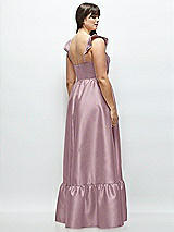 Alt View 3 Thumbnail - Dusty Rose Satin Corset Maxi Dress with Ruffle Straps & Skirt