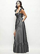 Side View Thumbnail - Gunmetal Satin Corset Maxi Dress with Ruffle Straps & Skirt