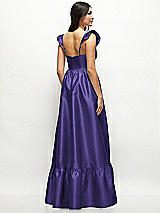 Rear View Thumbnail - Grape Satin Corset Maxi Dress with Ruffle Straps & Skirt