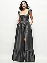 Front View Thumbnail - Pewter Satin Corset Maxi Dress with Ruffle Straps & Skirt