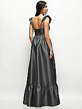 Rear View Thumbnail - Pewter Satin Corset Maxi Dress with Ruffle Straps & Skirt