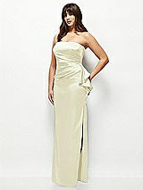 Side View Thumbnail - Butter Yellow Strapless Draped Skirt Satin Maxi Dress with Cascade Ruffle