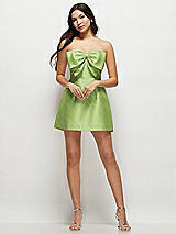 Front View Thumbnail - Mojito Strapless Bell Skirt Satin Mini Dress with Oversized Bow