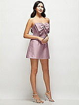 Side View Thumbnail - Dusty Rose Strapless Bell Skirt Satin Mini Dress with Oversized Bow