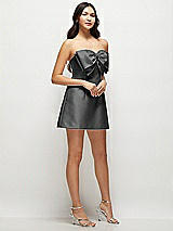 Side View Thumbnail - Pewter Strapless Bell Skirt Satin Mini Dress with Oversized Bow