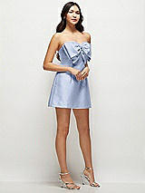 Side View Thumbnail - Sky Blue Strapless Bell Skirt Satin Mini Dress with Oversized Bow