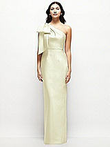 Front View Thumbnail - Butter Yellow Oversized Bow One-Shoulder Satin Column Maxi Dress